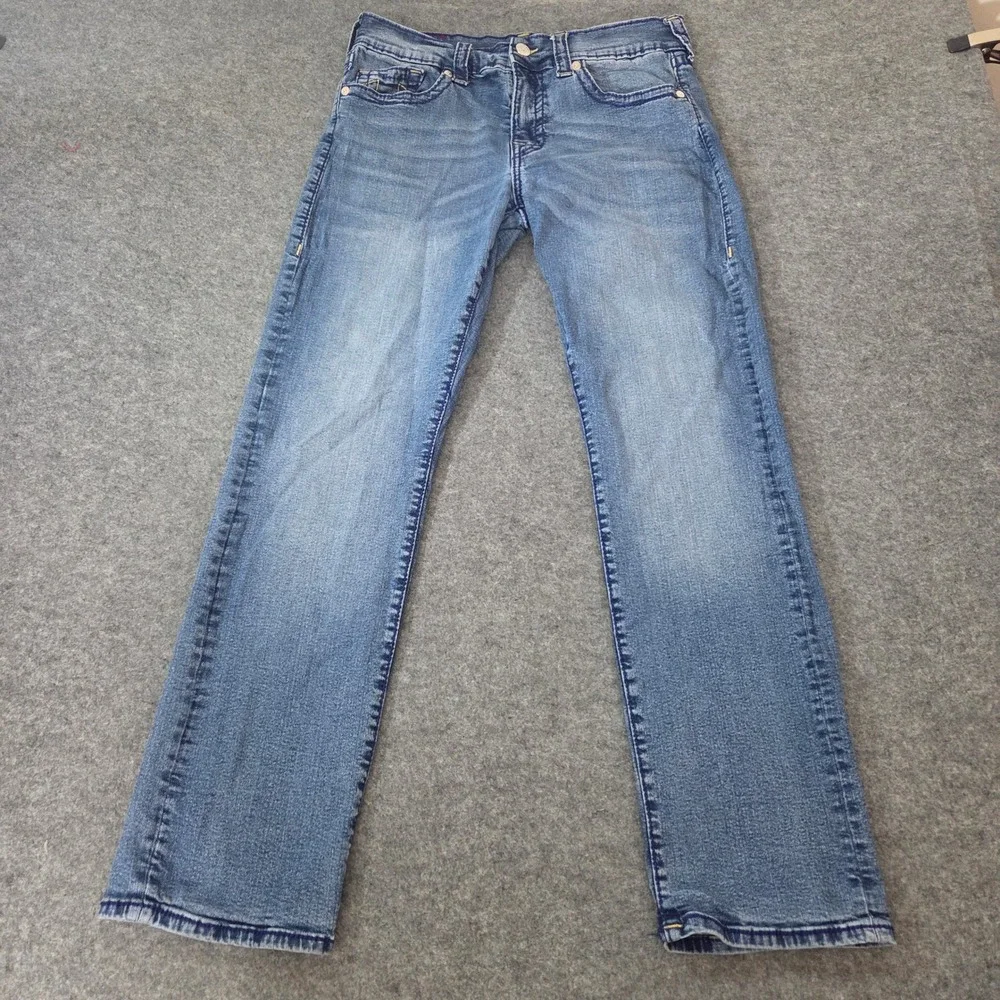 True Religion Ricky Relaxed Straight Jeans Mens 34 Medium Wash Blue Denim